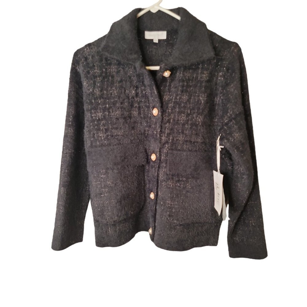 Bluoltre  S/M  Women's Jacket Black Pearl Button Up Soft Metallic Blazer NWT